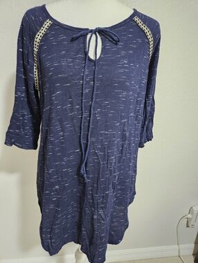 Green Envelope Navy Blue Knit Top - Textured Rayon Blend